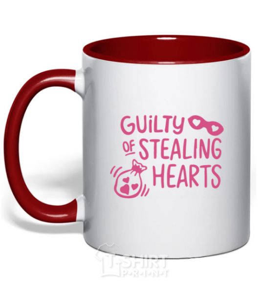 Mug with a colored handle Guilty of stealing hearts red фото