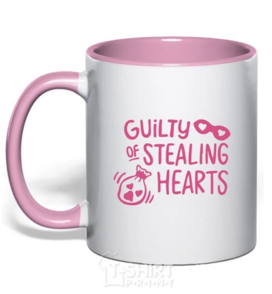 Mug with a colored handle Guilty of stealing hearts light-pink фото