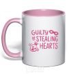 Mug with a colored handle Guilty of stealing hearts light-pink фото