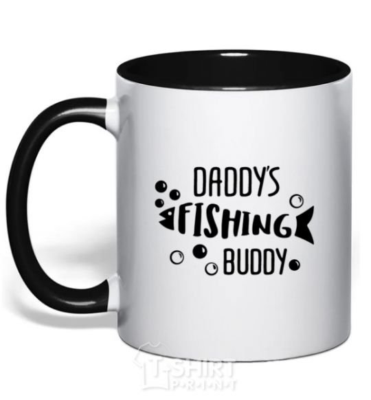 Mug with a colored handle Daddys fishing buddy black фото