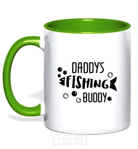 Mug with a colored handle Daddys fishing buddy kelly-green фото