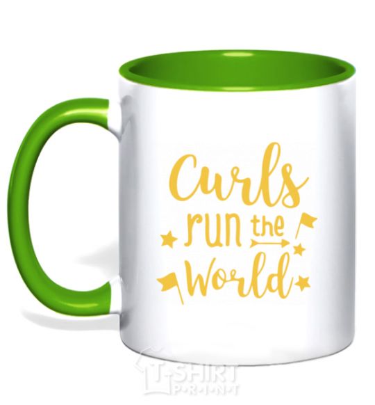 Mug with a colored handle Curls run the world kelly-green фото