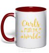 Mug with a colored handle Curls run the world red фото