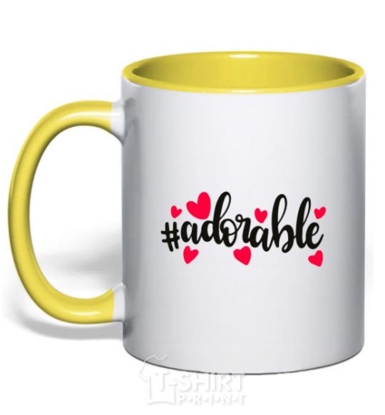 Mug with a colored handle Adorable yellow фото