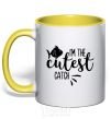 Mug with a colored handle I am the cutest catch yellow фото