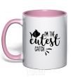 Mug with a colored handle I am the cutest catch light-pink фото