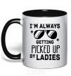 Mug with a colored handle I am always picked up by ladies black фото