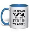 Mug with a colored handle I am always picked up by ladies royal-blue фото