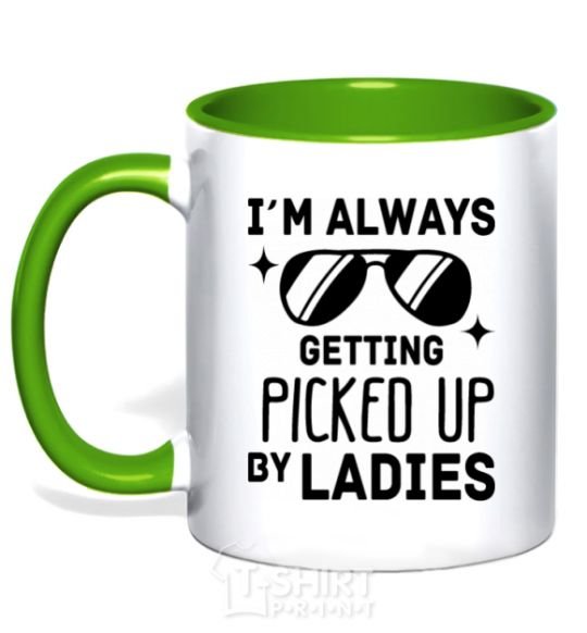 Mug with a colored handle I am always picked up by ladies kelly-green фото