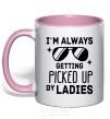 Mug with a colored handle I am always picked up by ladies light-pink фото