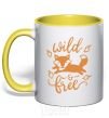 Mug with a colored handle Wild free fox yellow фото