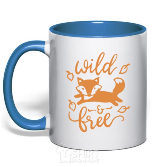 Mug with a colored handle Wild free fox royal-blue фото