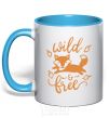 Mug with a colored handle Wild free fox sky-blue фото