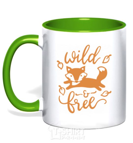 Mug with a colored handle Wild free fox kelly-green фото