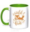 Mug with a colored handle Wild free fox kelly-green фото