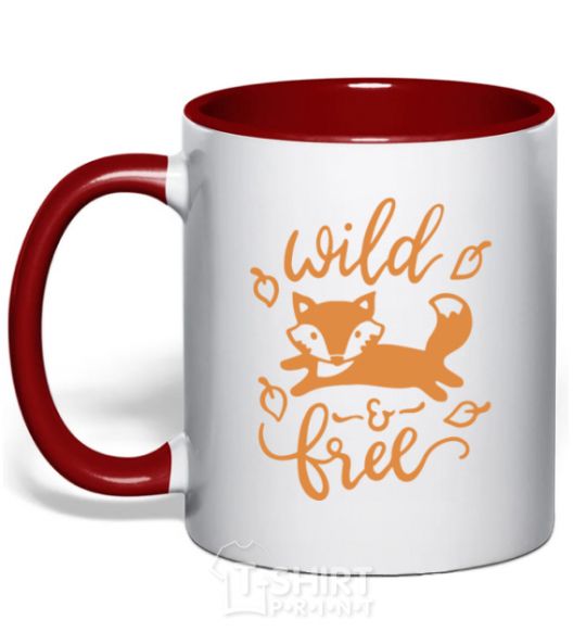 Mug with a colored handle Wild free fox red фото