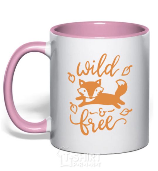 Mug with a colored handle Wild free fox light-pink фото