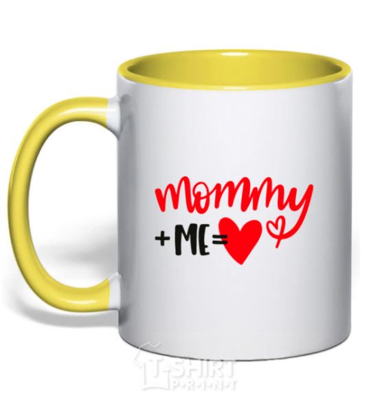 Mug with a colored handle Mommy plus me yellow фото