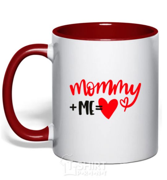 Mug with a colored handle Mommy plus me red фото