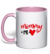 Mug with a colored handle Mommy plus me light-pink фото