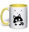 Mug with a colored handle Kitten yellow фото