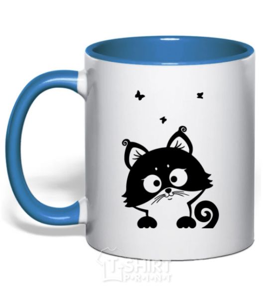 Mug with a colored handle Kitten royal-blue фото