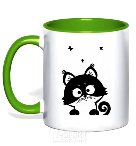 Mug with a colored handle Kitten kelly-green фото