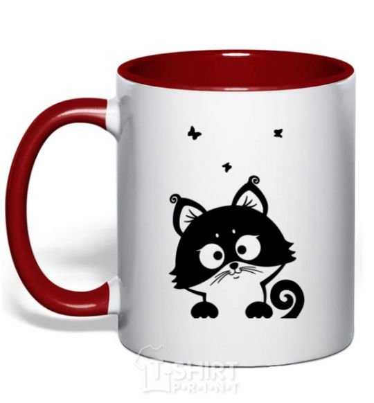 Mug with a colored handle Kitten red фото