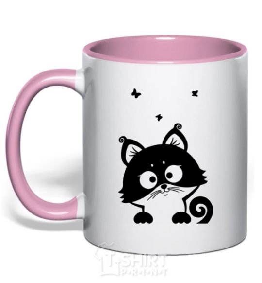 Mug with a colored handle Kitten light-pink фото