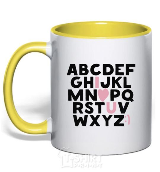 Mug with a colored handle Alphabet yellow фото