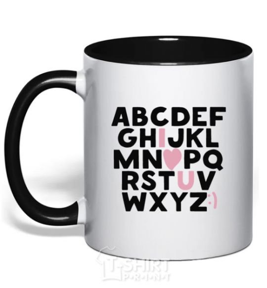 Mug with a colored handle Alphabet black фото
