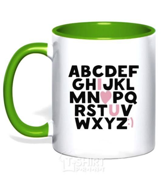Mug with a colored handle Alphabet kelly-green фото