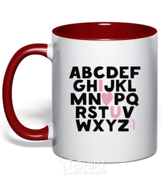 Mug with a colored handle Alphabet red фото