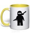 Mug with a colored handle Lego warrior yellow фото