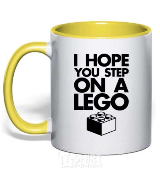 Mug with a colored handle I hope you step on a lego yellow фото