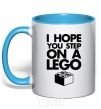 Mug with a colored handle I hope you step on a lego sky-blue фото