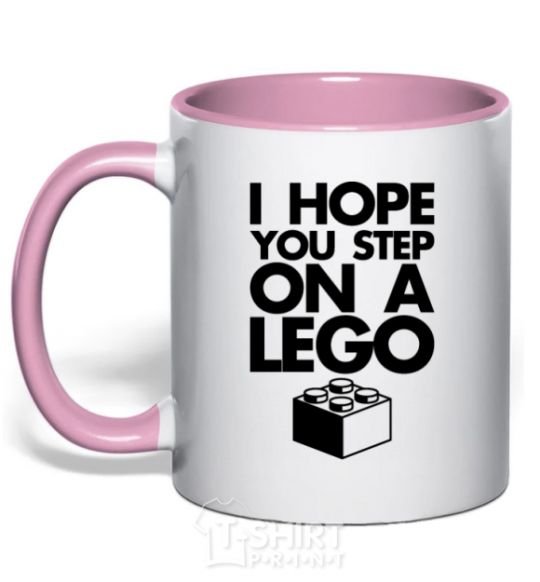 Mug with a colored handle I hope you step on a lego light-pink фото