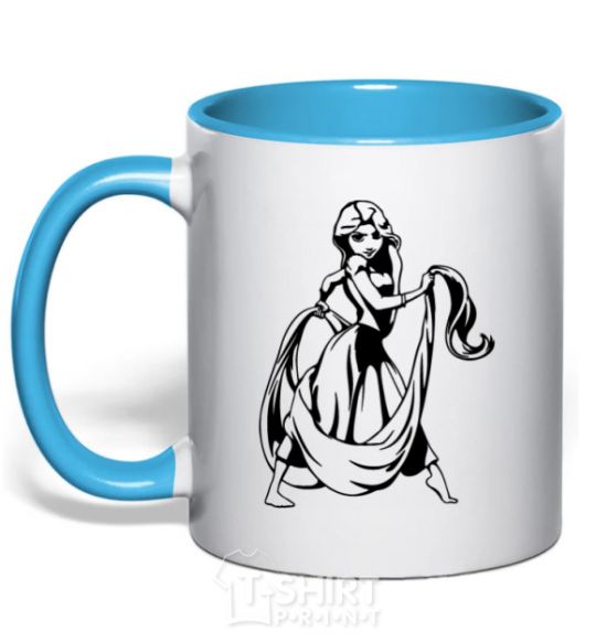 Mug with a colored handle Rapunzel V.1 sky-blue фото