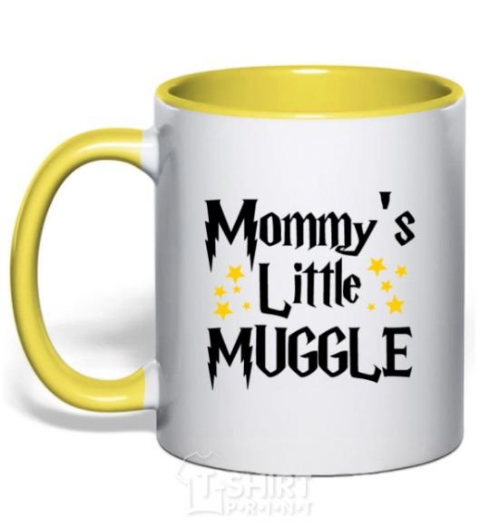 Mug with a colored handle Mommys little muggle yellow фото