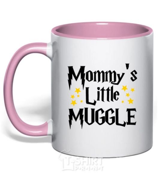 Mug with a colored handle Mommys little muggle light-pink фото