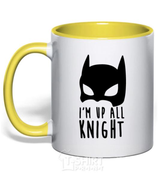 Mug with a colored handle I am up all night yellow фото