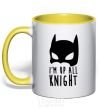 Mug with a colored handle I am up all night yellow фото