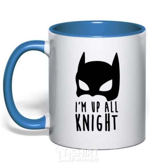 Mug with a colored handle I am up all night royal-blue фото