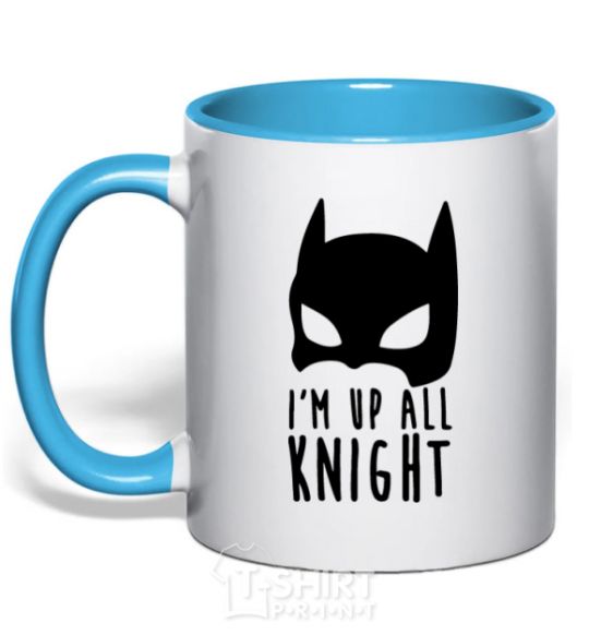 Mug with a colored handle I am up all night sky-blue фото