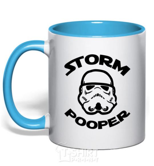 Mug with a colored handle Storm pooper sky-blue фото