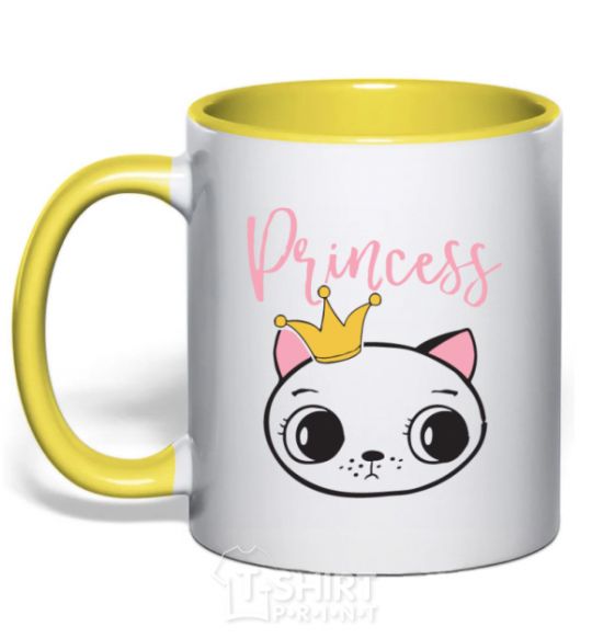 Mug with a colored handle Kitten princess yellow фото