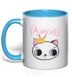 Mug with a colored handle Kitten princess sky-blue фото