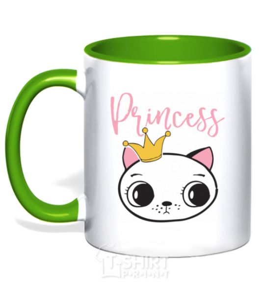 Mug with a colored handle Kitten princess kelly-green фото