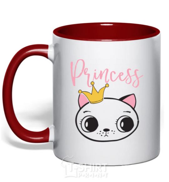 Mug with a colored handle Kitten princess red фото