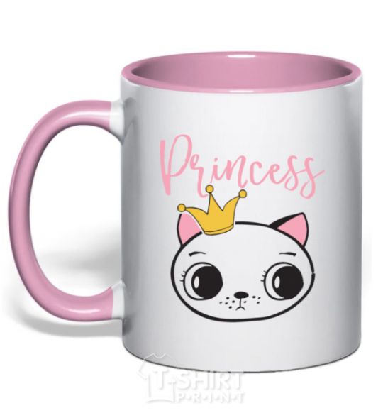 Mug with a colored handle Kitten princess light-pink фото